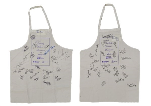Multi-Signed Celebrity Waitress Luncheon Aprons (2) Worn By Pete Rose (w/Rose Name Tag) 